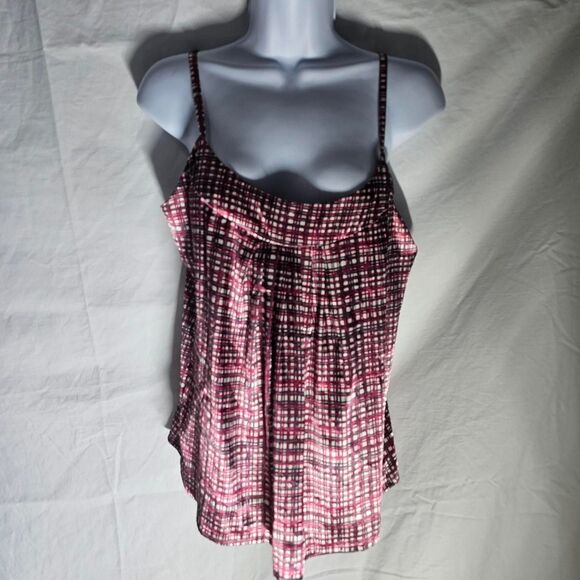 Vintage y2k patterned pink red checker plaid satin top - Picture 2 of 5